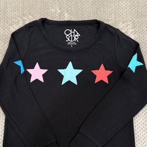 Cha Sor Black Top with Colorful Star Accents
